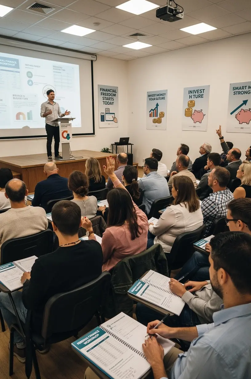 Egy oktató magyarázza a költségvetés-tervezés lépéseit egy kis csoport számára.