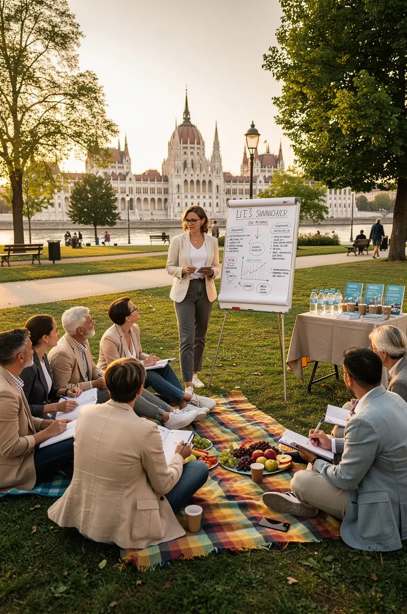Könyvelési munkafüzetek sorakoznak egy rendezvény asztalán, készen az értékesítésre.